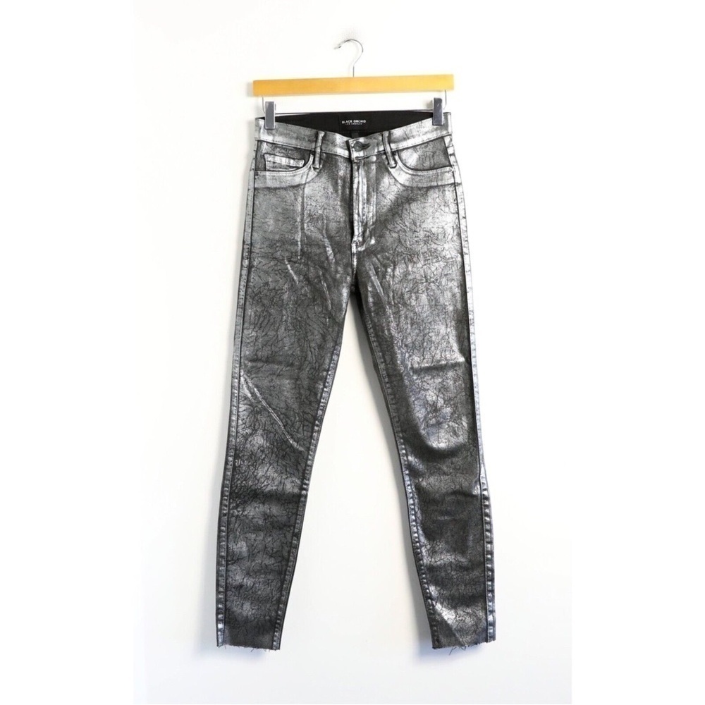 Black Orchid Noah Thriller jeans skinny metallic coated ankle stretch raw hem 28